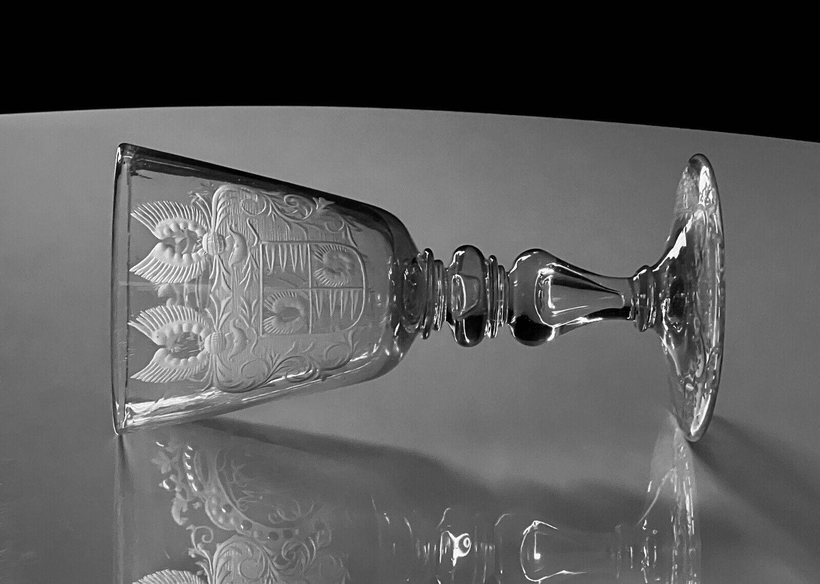 Antique Large Collectible Engraved Glass Goblet with Crowned Monogram 18th c
