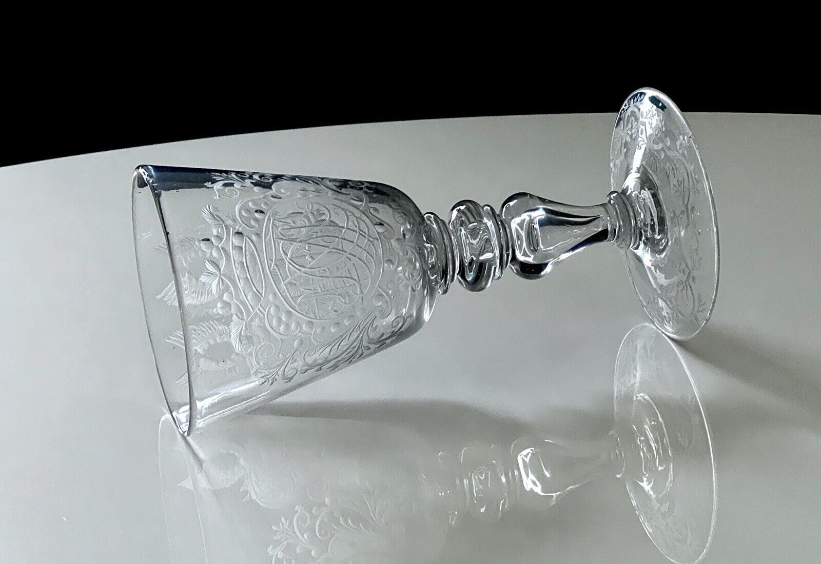 Antique Large Collectible Engraved Glass Goblet with Crowned Monogram 18th c
