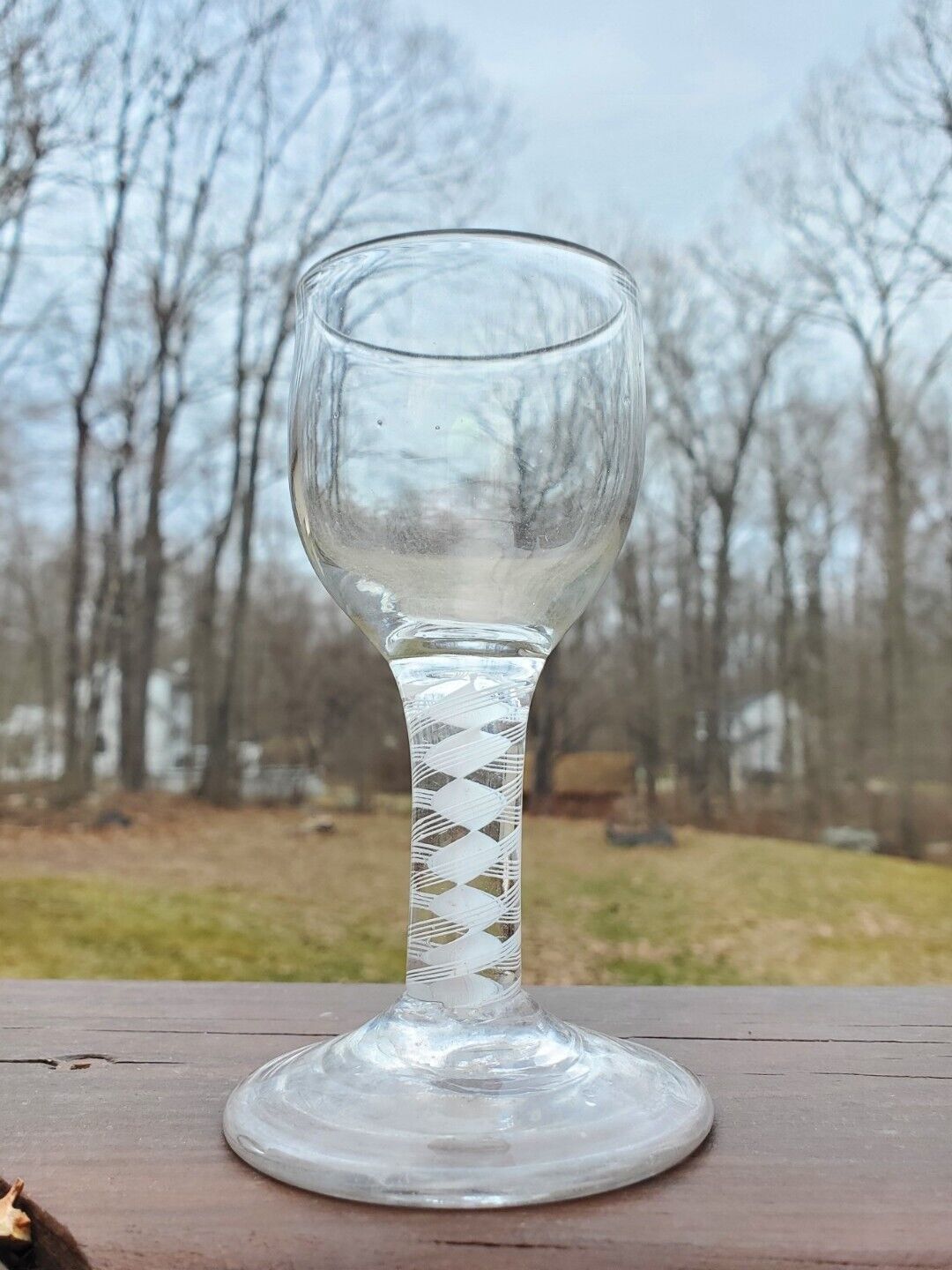 Very Nice Mid-Late 18th Century Small Cotton Twist Stemware Wine Glass Pontil
