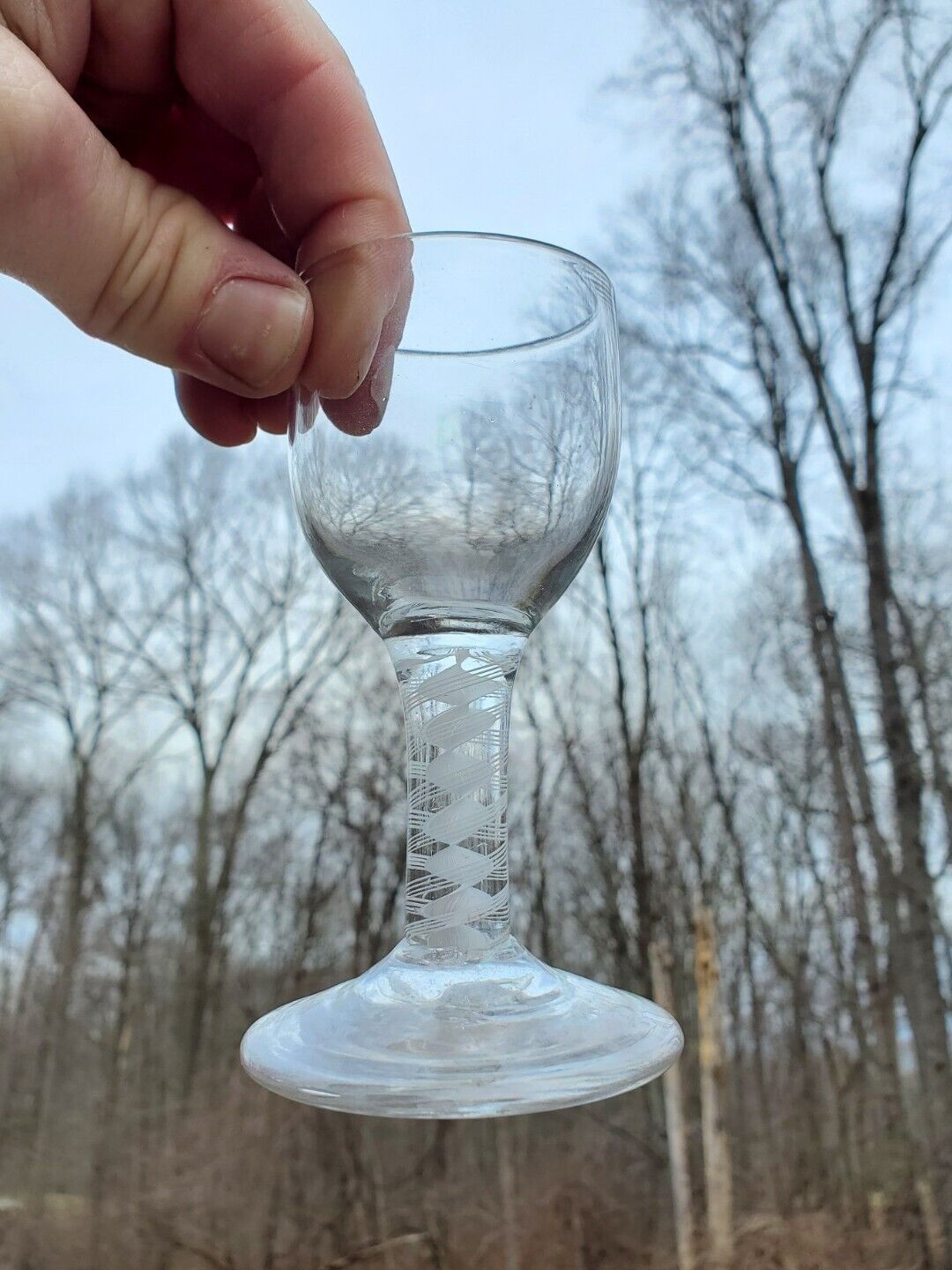 Very Nice Mid-Late 18th Century Small Cotton Twist Stemware Wine Glass Pontil