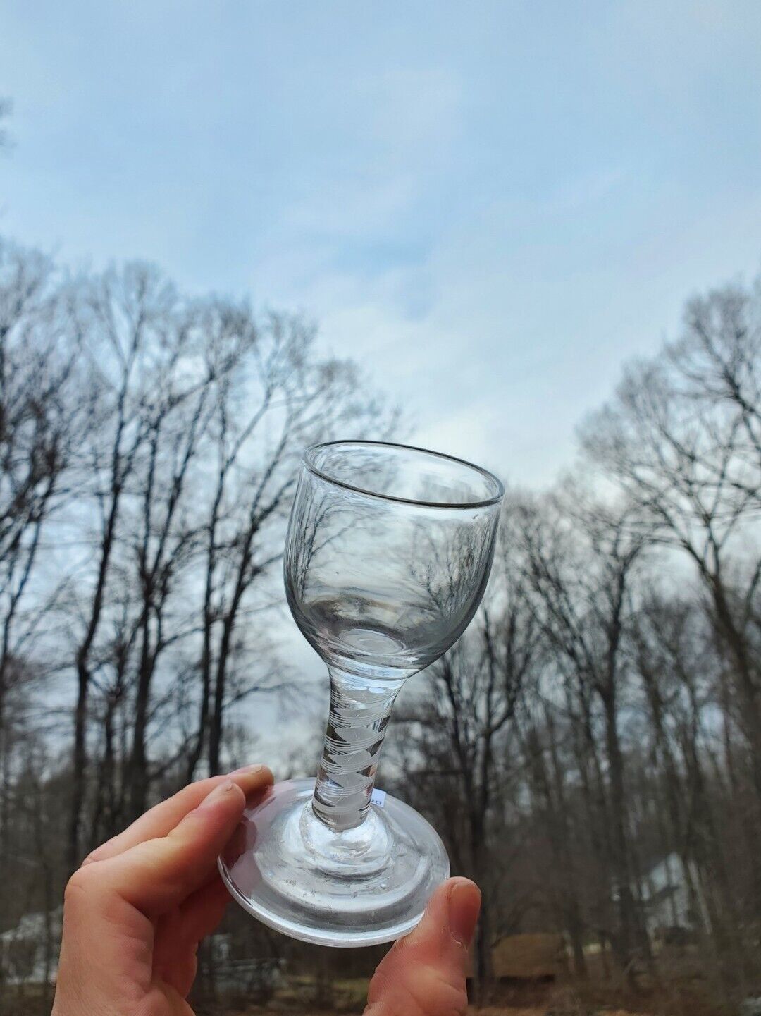 Very Nice Mid-Late 18th Century Small Cotton Twist Stemware Wine Glass Pontil