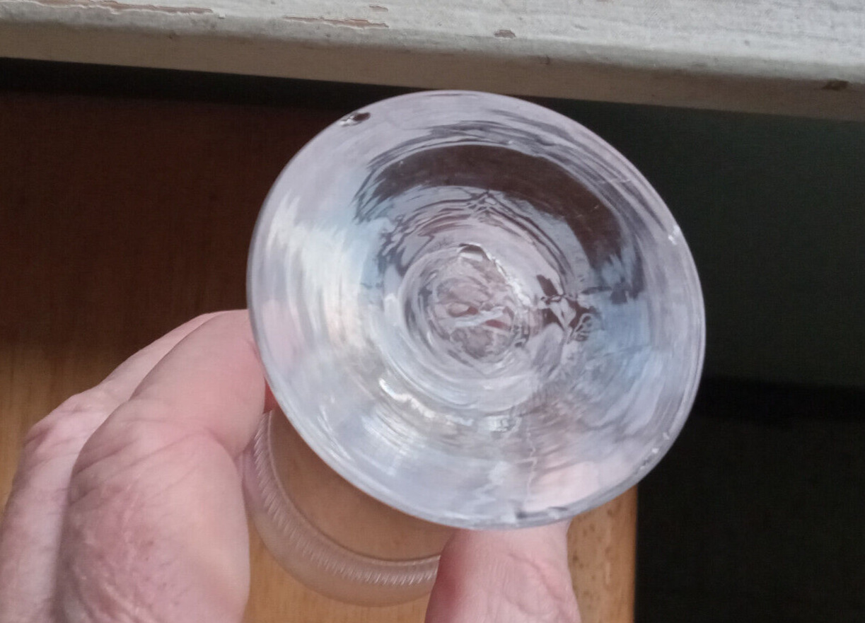 1790s FREE BLOWN PONTILED COLONIAL ERA WINE GLASS WHEEL CUT ICICLE RIB BAND