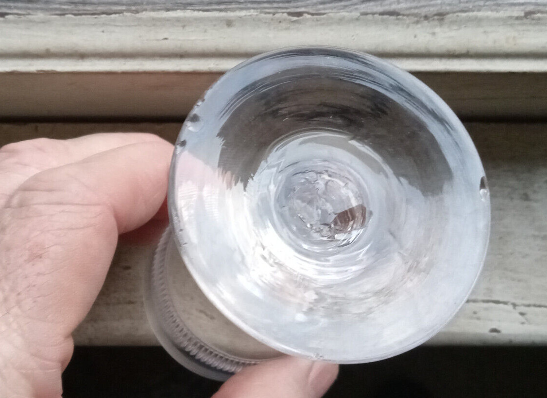 1790s FREE BLOWN PONTILED COLONIAL ERA WINE GLASS WHEEL CUT ICICLE RIB BAND
