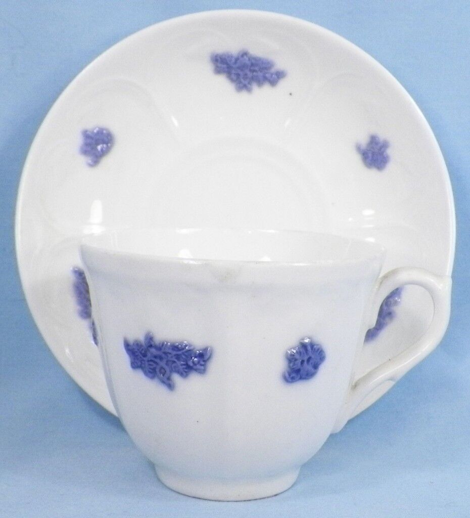 Antique Chelsea Blue Grape Cup & Saucer Porcelain Adderley England Ca 1900 Nice
