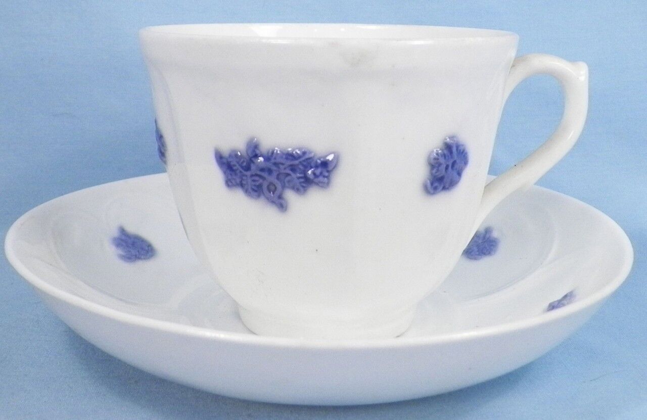 Antique Chelsea Blue Grape Cup & Saucer Porcelain Adderley England Ca 1900 Nice