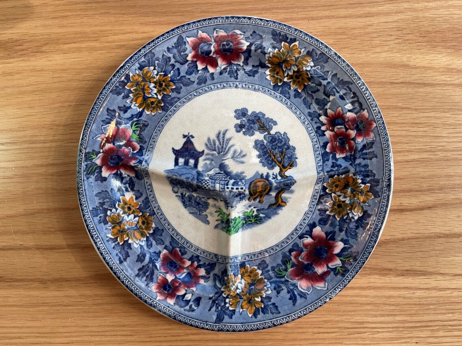Antique John Steventon England Transferware Asian Design Divider Plate - 1900's