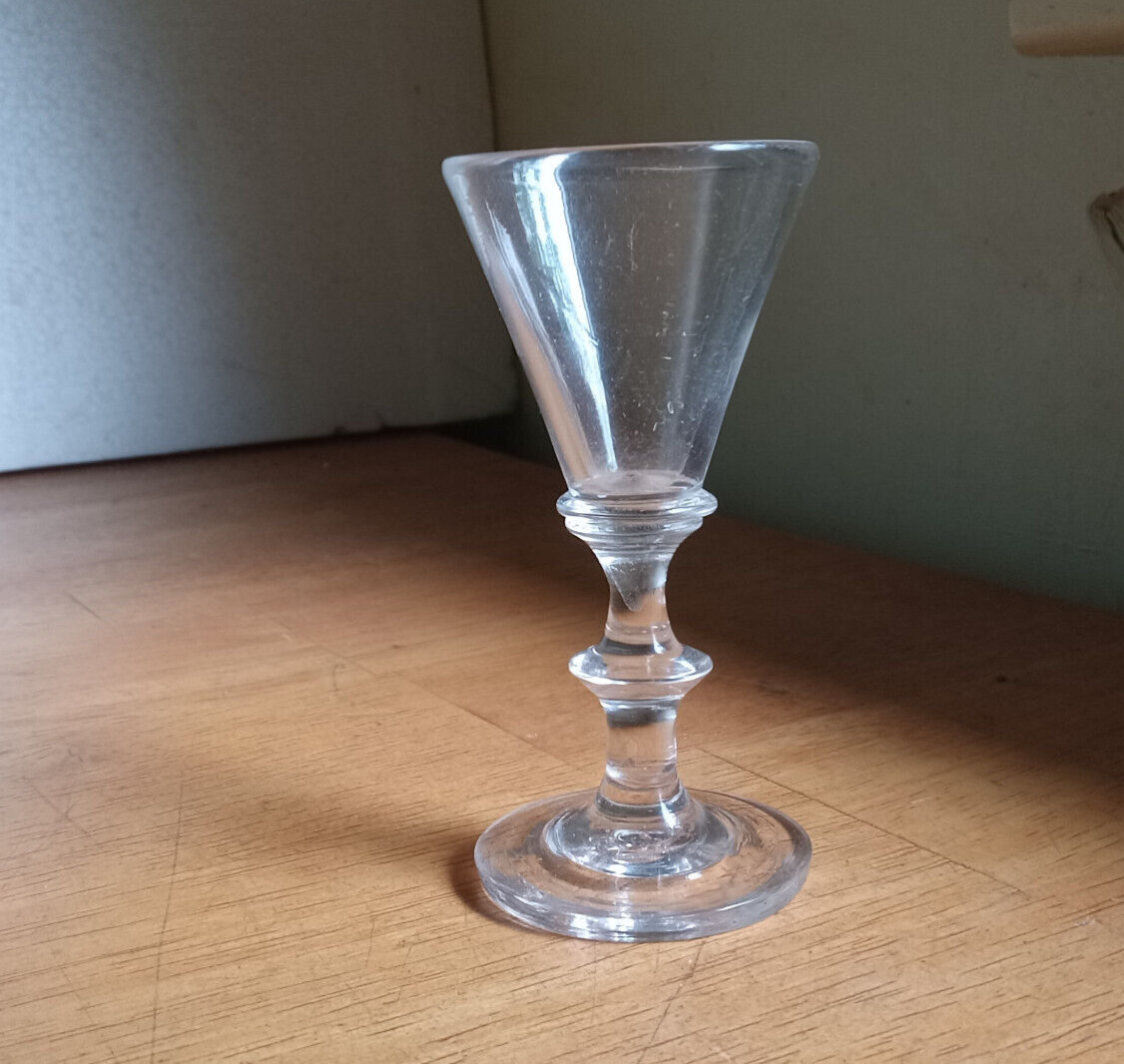 1780s COLONIAL FREE BLOWN PONTILED WINE GLASS BALUSTER KNOB STEM SMALL SIZE