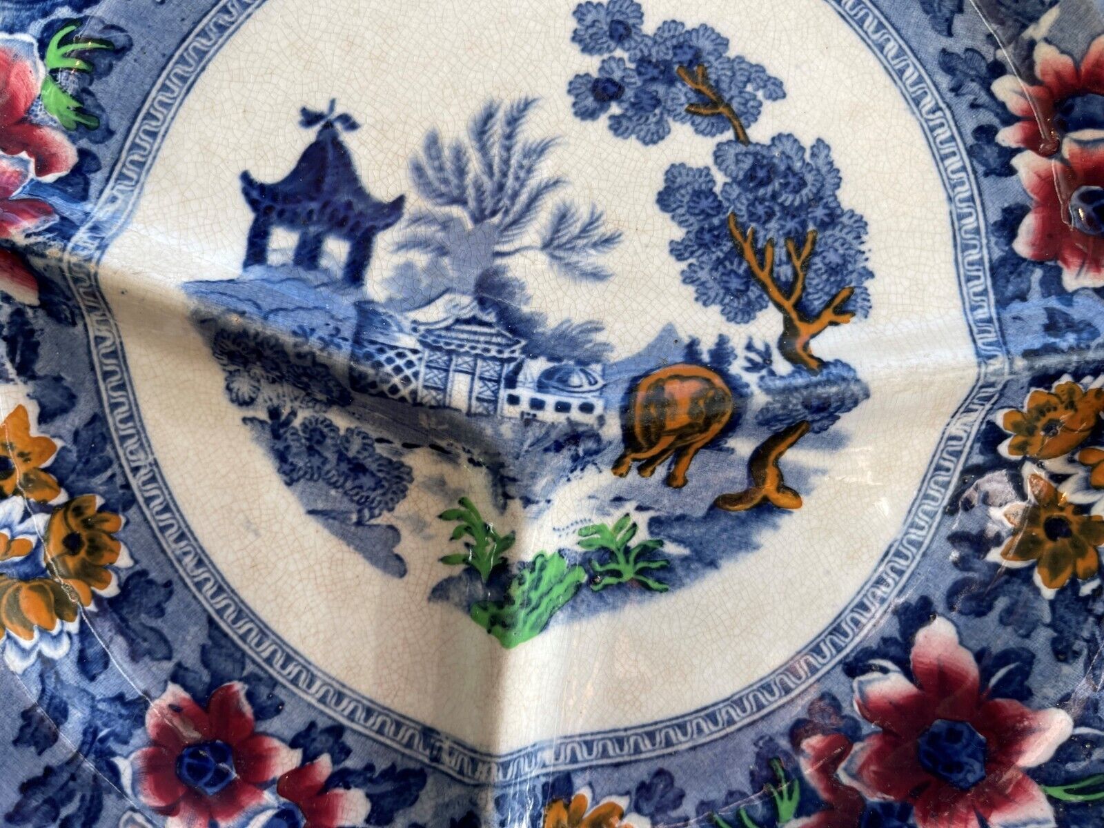 Antique John Steventon England Transferware Asian Design Divider Plate - 1900's