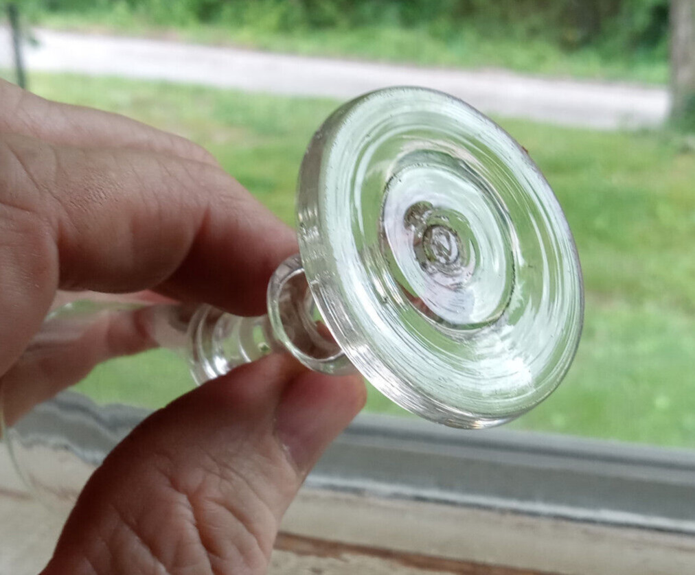 1780s COLONIAL FREE BLOWN PONTILED WINE GLASS BALUSTER KNOB STEM SMALL SIZE