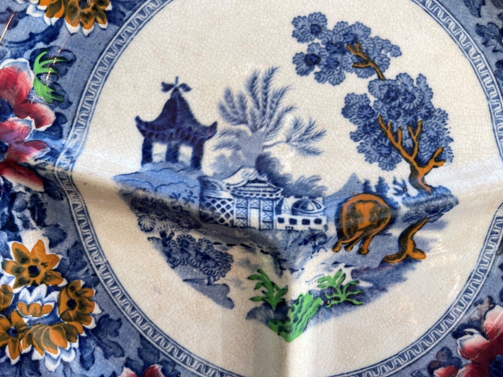 Antique John Steventon England Transferware Asian Design Divider Plate - 1900's