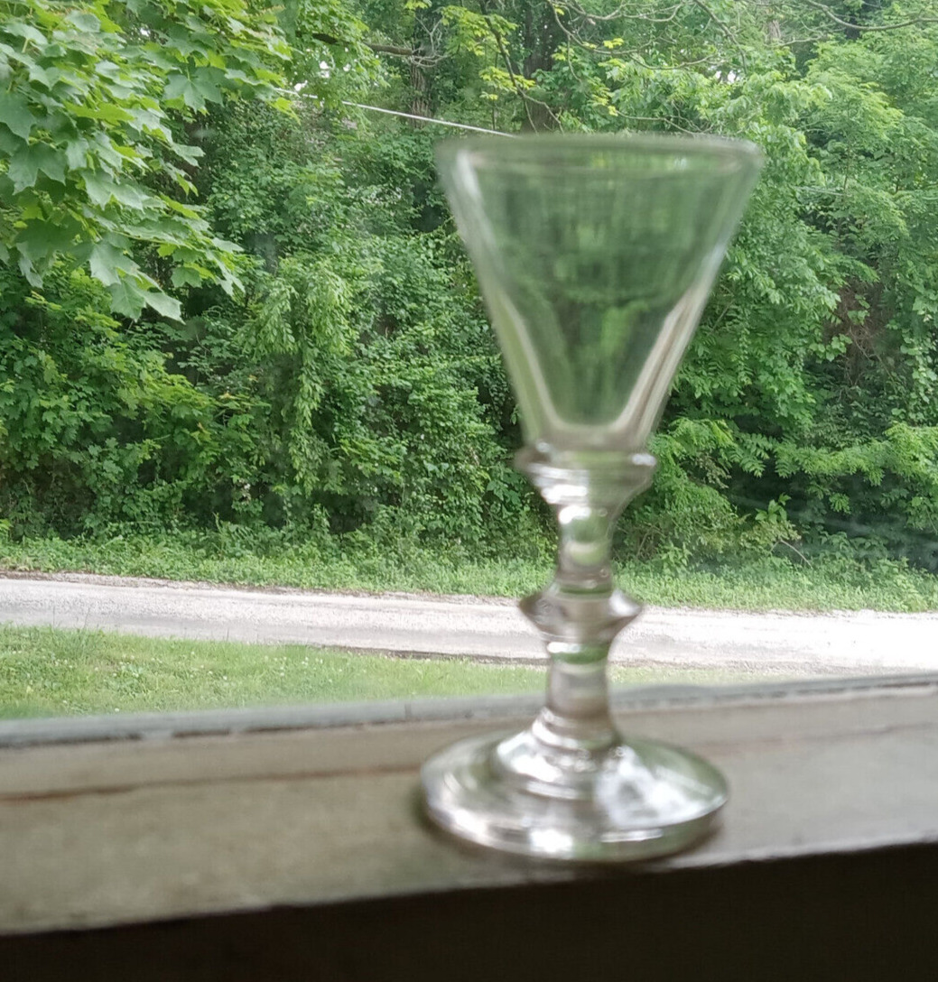 1780s COLONIAL FREE BLOWN PONTILED WINE GLASS BALUSTER KNOB STEM SMALL SIZE