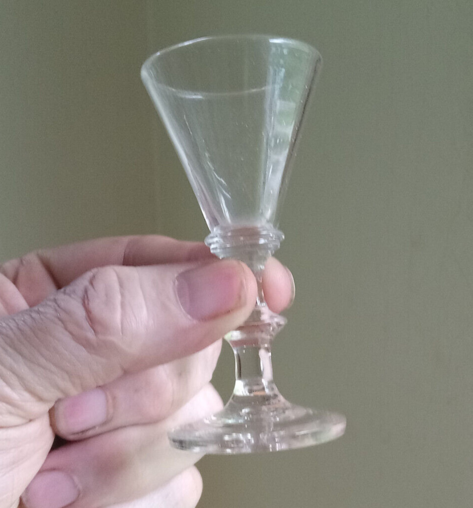 1780s COLONIAL FREE BLOWN PONTILED WINE GLASS BALUSTER KNOB STEM SMALL SIZE