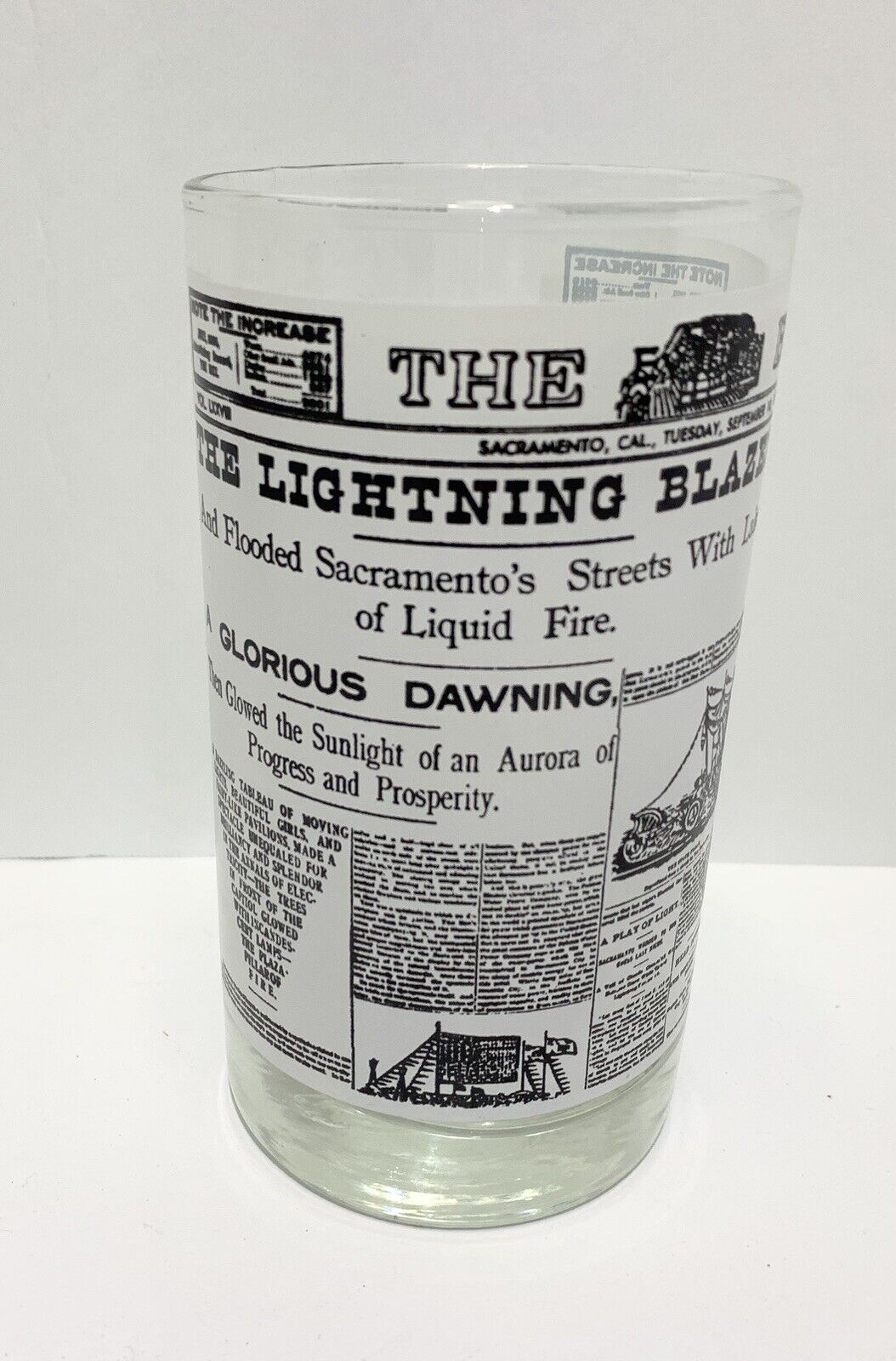 1970's Vintage Libbey Sacramento Bee Newspaper themed Glasses full set of 8