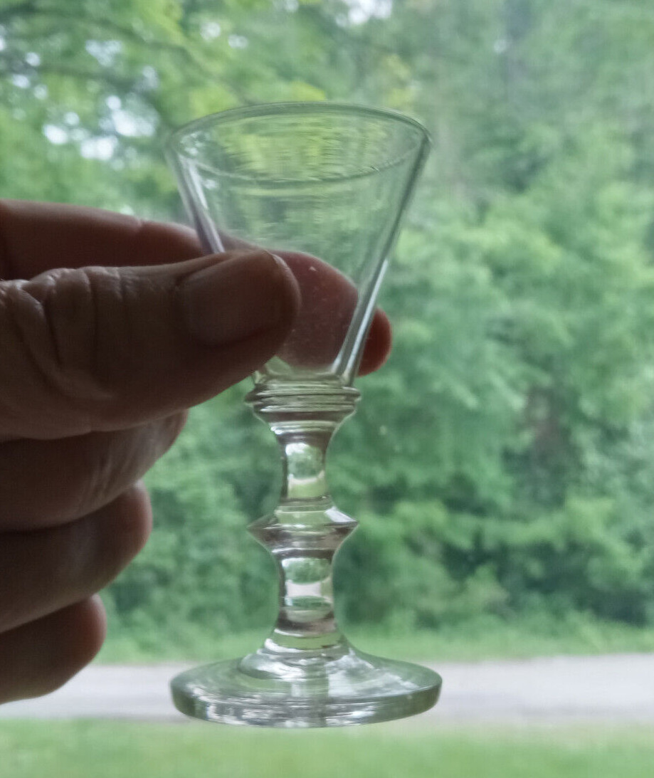 1780s COLONIAL FREE BLOWN PONTILED WINE GLASS BALUSTER KNOB STEM SMALL SIZE