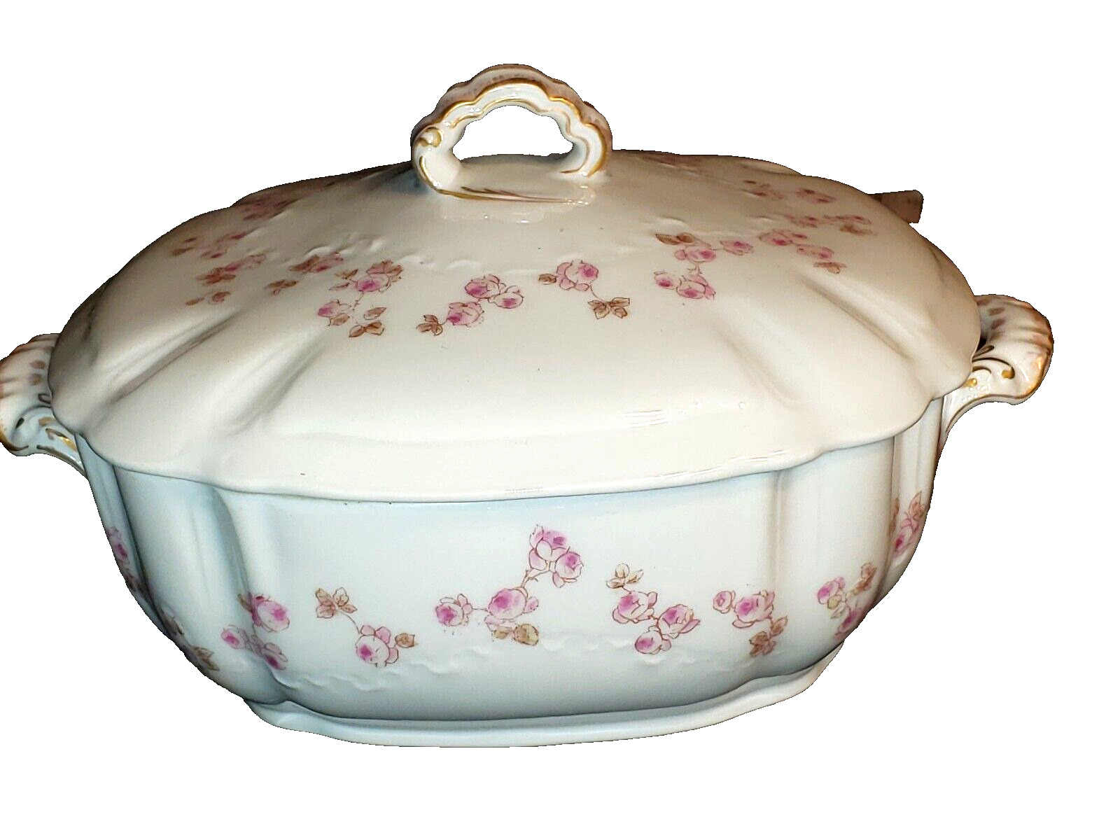 Antique CH Field Haviland GDA Limoges Pink Cabbage Roses Casserole