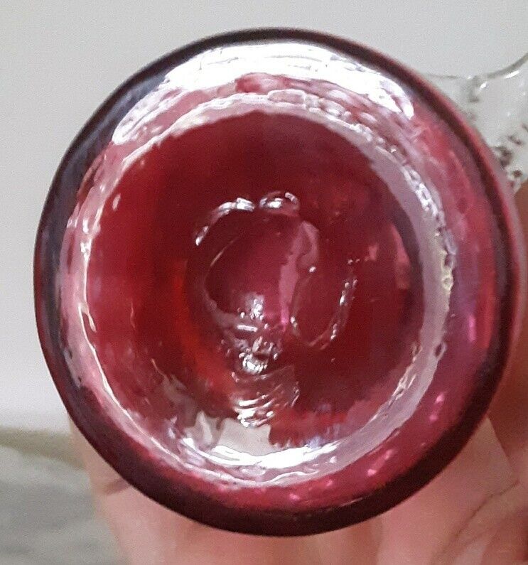 Victorian Art Glass Bohemian Ruby Vase Applied Crystal Crimped Top