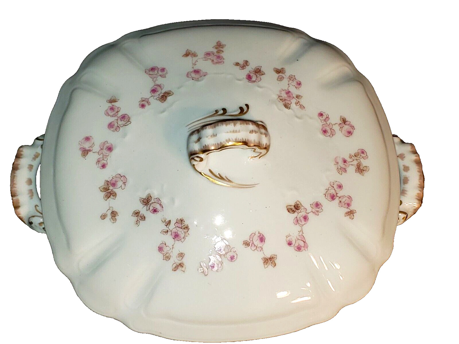 Antique CH Field Haviland GDA Limoges Pink Cabbage Roses Casserole