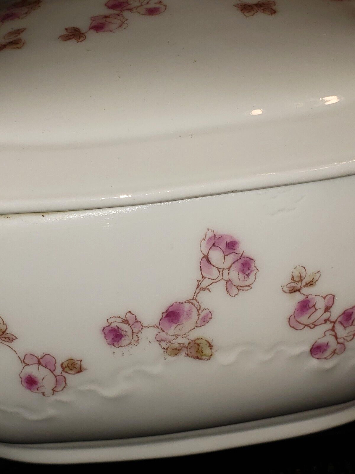 Antique CH Field Haviland GDA Limoges Pink Cabbage Roses Casserole