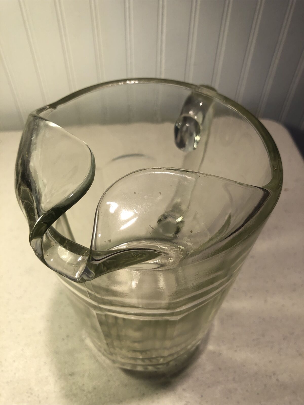 Large Heavy Glass Beer Pitcher 8 Panel Side Scalloped Edge Starburst Bottom Rare