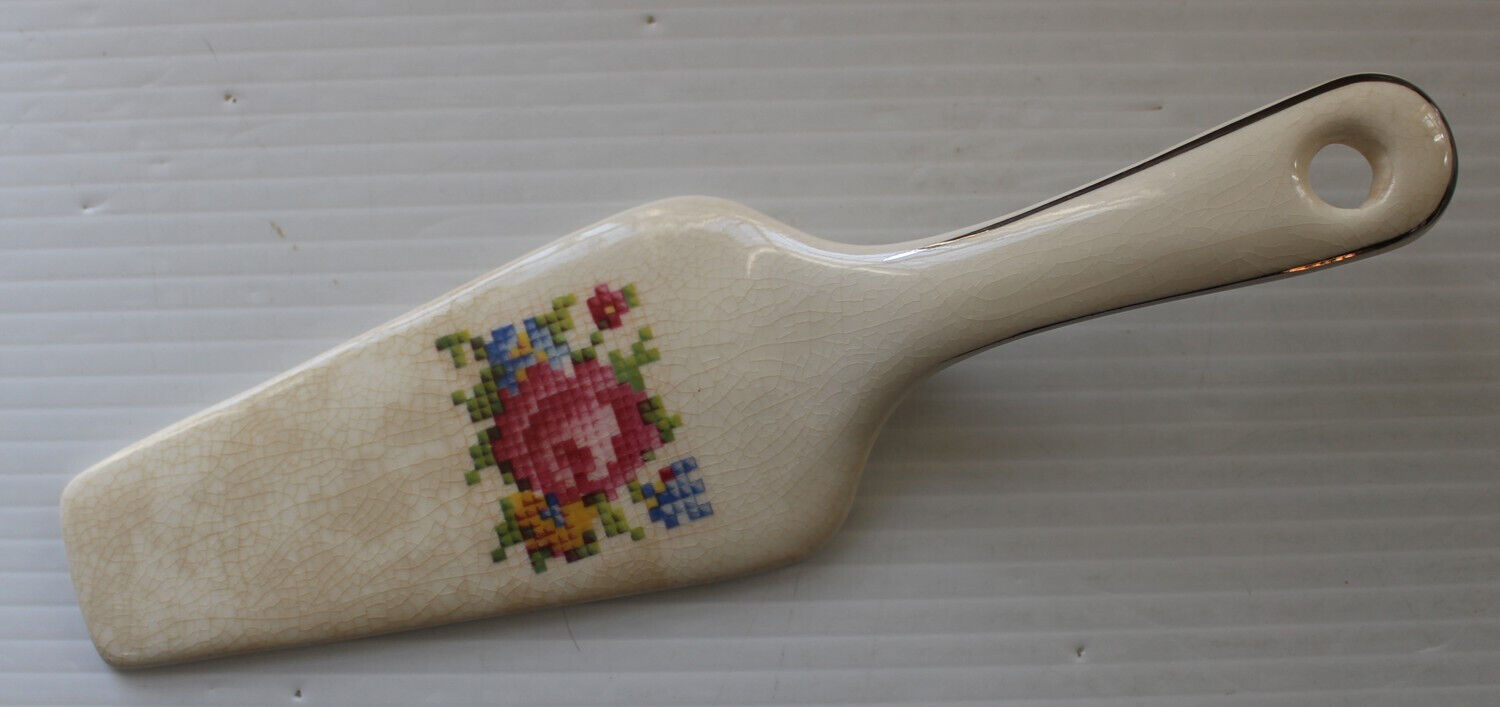 Vintage Cake & Pie Server with Floral Cross Stitch Design