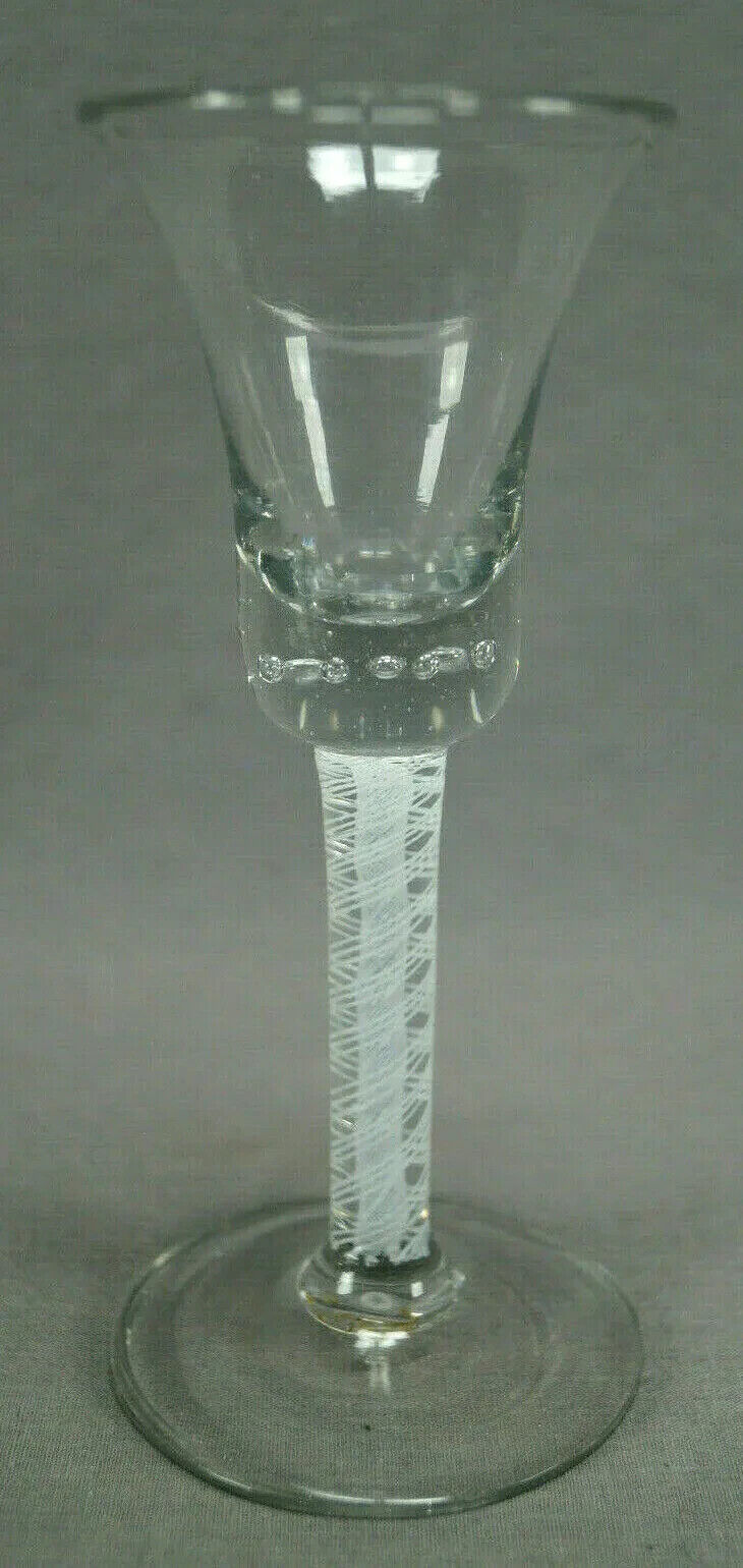18th Century Continental Flint Glass Double Opaque Twist Controlled Bubble Wine