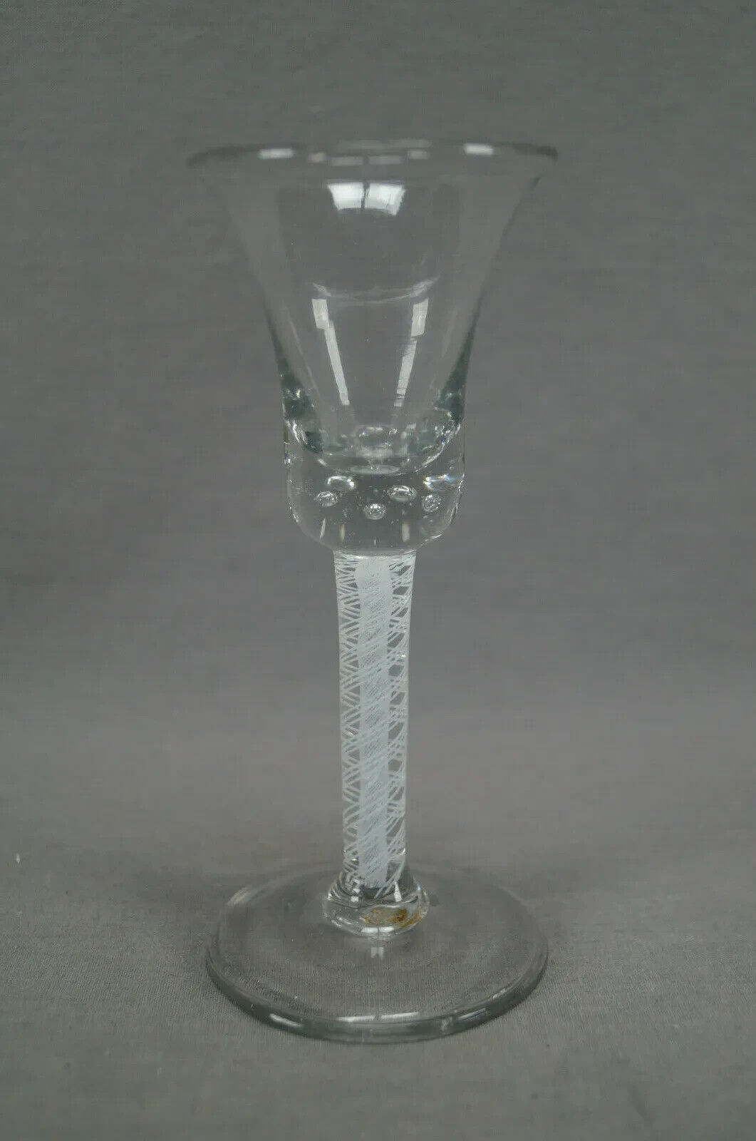 18th Century Continental Flint Glass Double Opaque Twist Controlled Bubble Wine