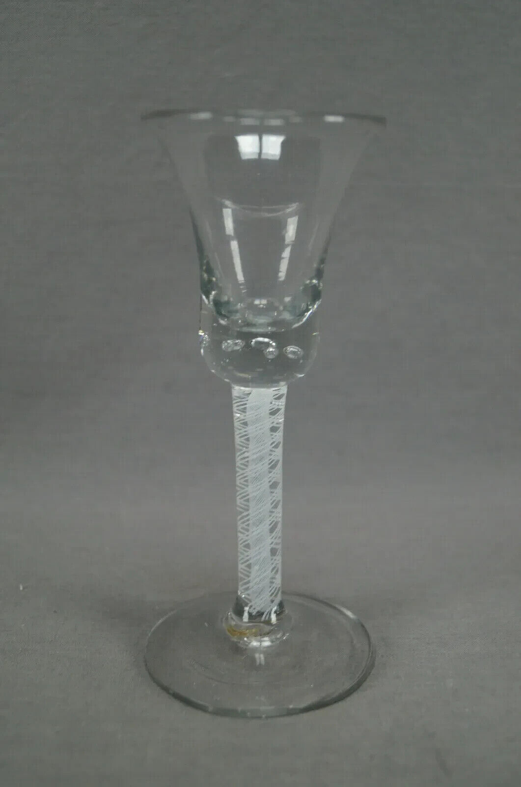 18th Century Continental Flint Glass Double Opaque Twist Controlled Bubble Wine