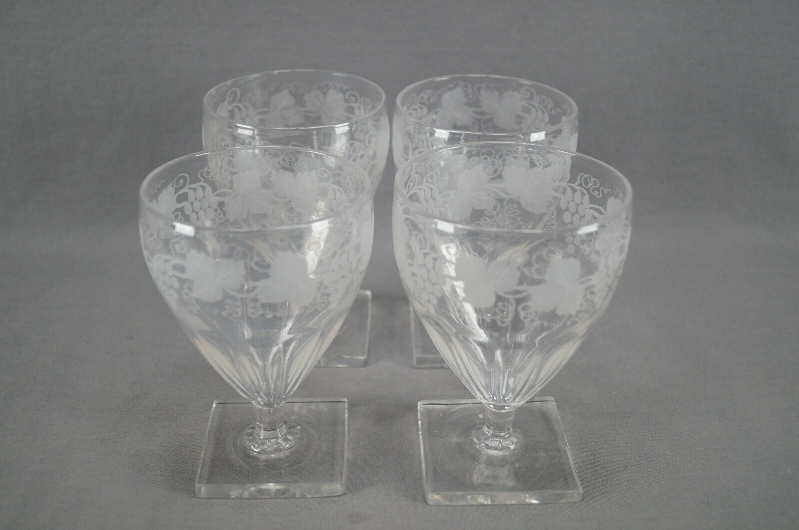Set of 4 British Georgian Engraved Grape Vine Flint Glass Rummers C. 1780-1790