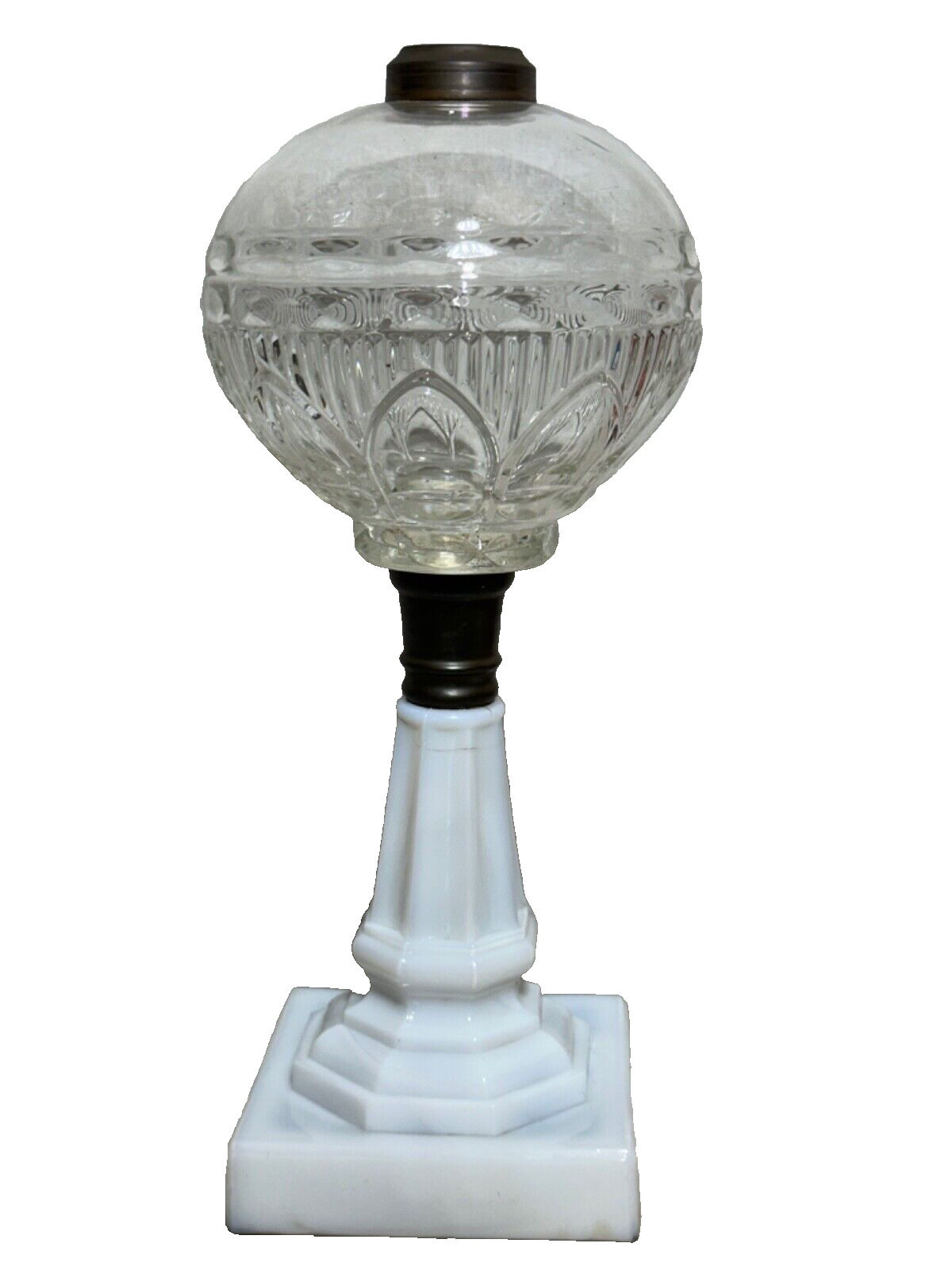 14" Tall Antique Oil Kerosine Glass Lamp Victorian Early Glassware White Clear