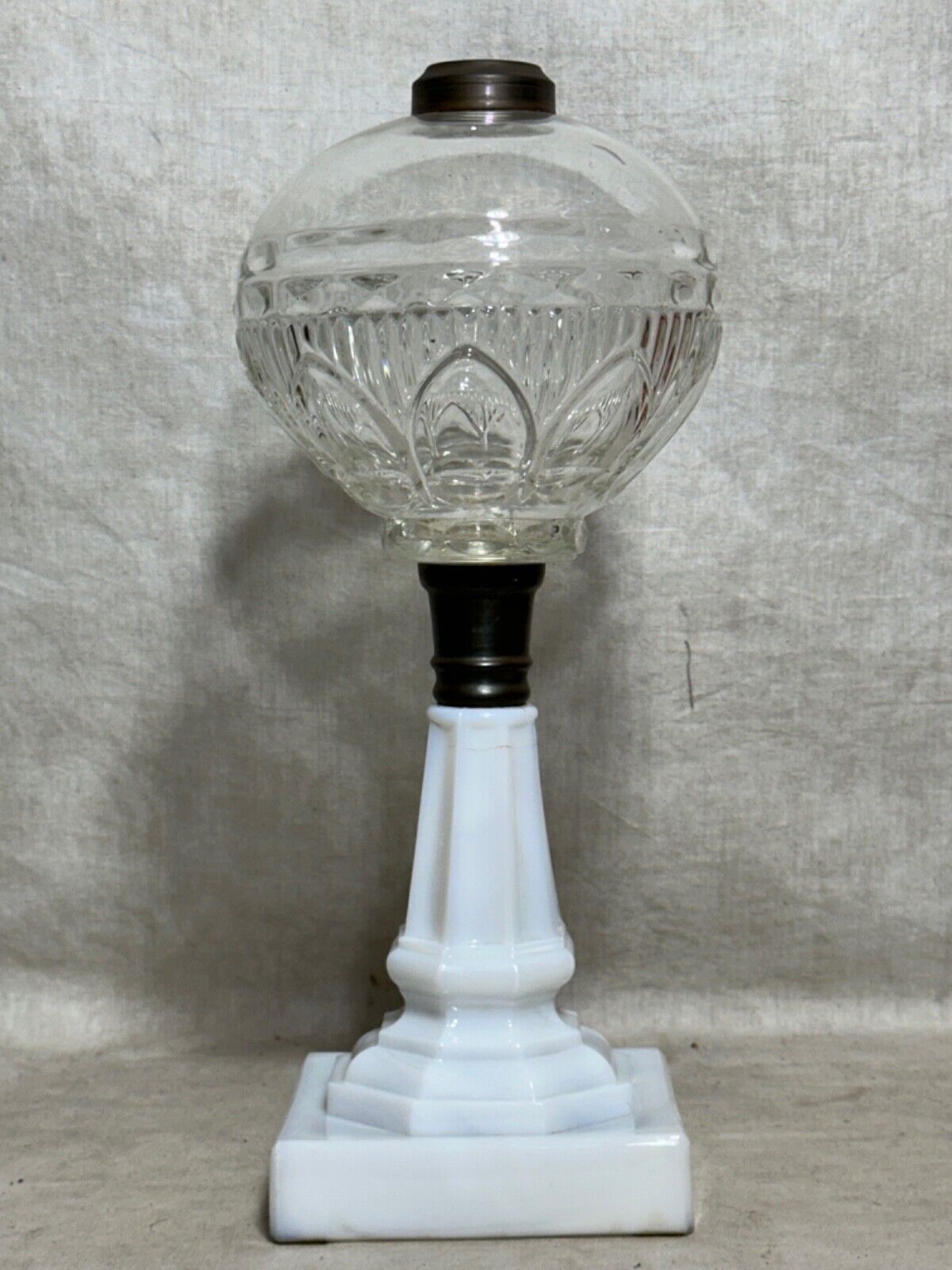 14" Tall Antique Oil Kerosine Glass Lamp Victorian Early Glassware White Clear