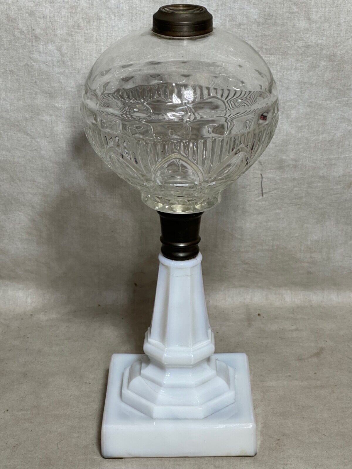 14" Tall Antique Oil Kerosine Glass Lamp Victorian Early Glassware White Clear