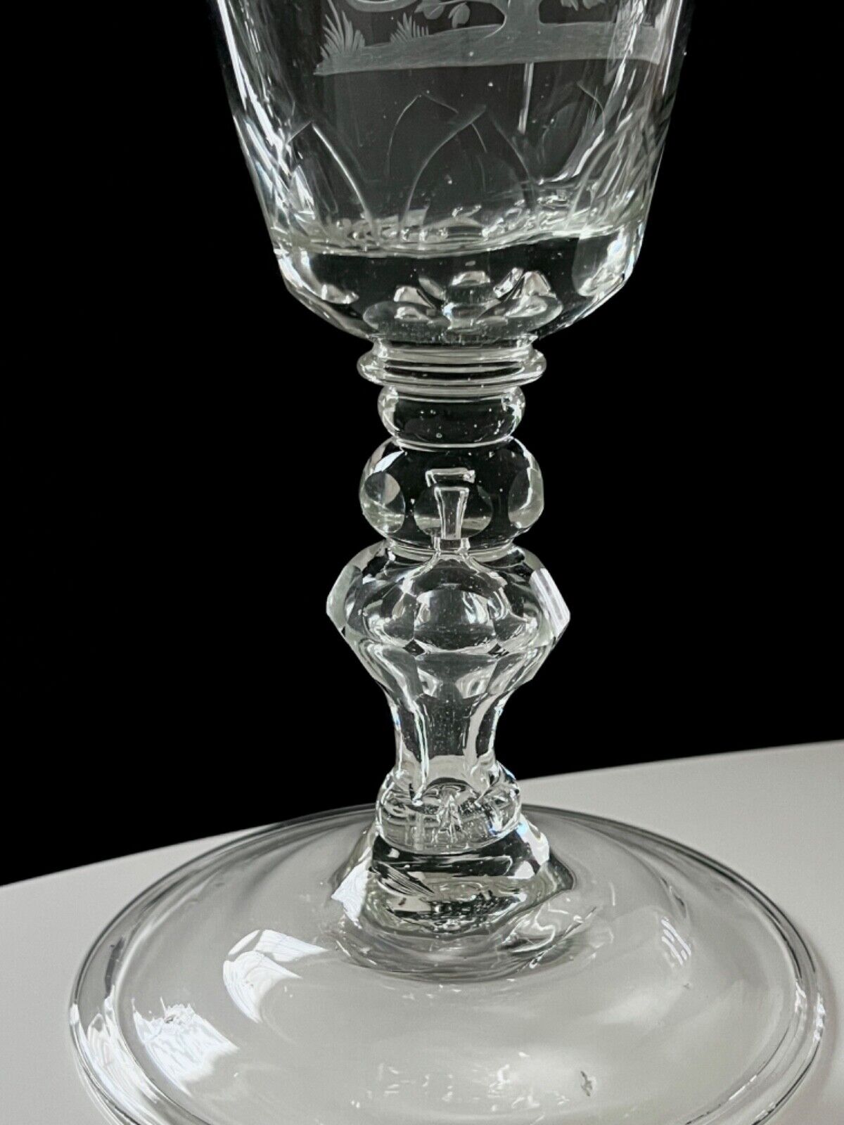 Large Collectible Engraved Glass Goblet with Crowned Coat of Arms 18th Century