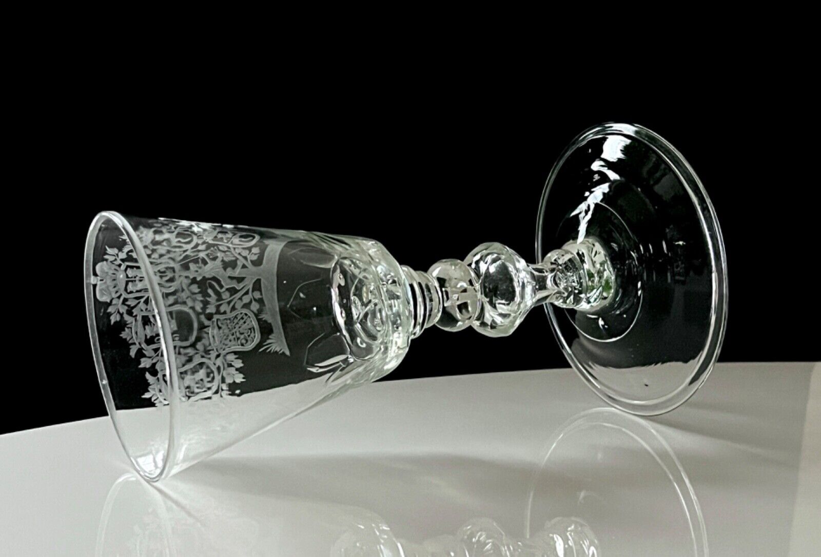 Large Collectible Engraved Glass Goblet with Crowned Coat of Arms 18th Century