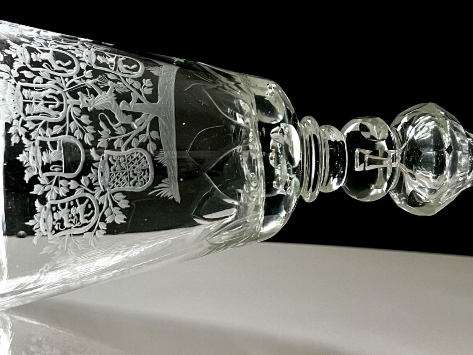 Large Collectible Engraved Glass Goblet with Crowned Coat of Arms 18th Century