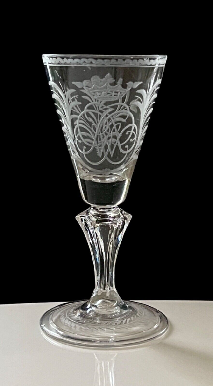 Antique Collectible Engraved Crowned Monogram Glass 18th century
