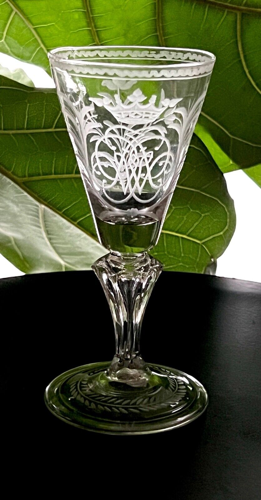 Antique Collectible Engraved Crowned Monogram Glass 18th century