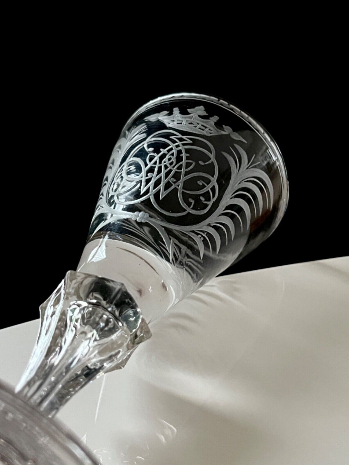 Antique Collectible Engraved Crowned Monogram Glass 18th century