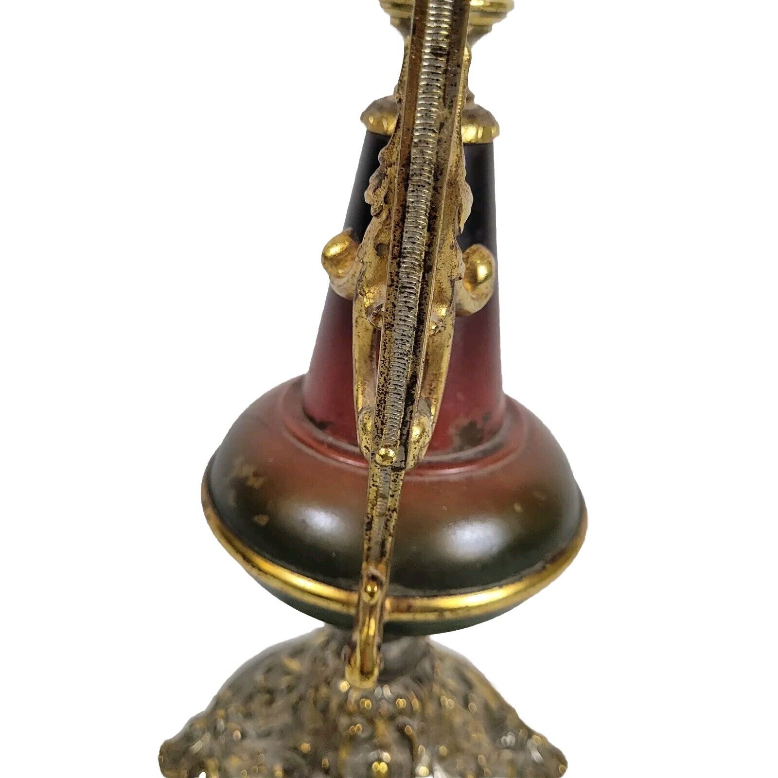Antique Victorian French Brass Red Body Gilt Ornate Mantle Ewer Late 1800s 
