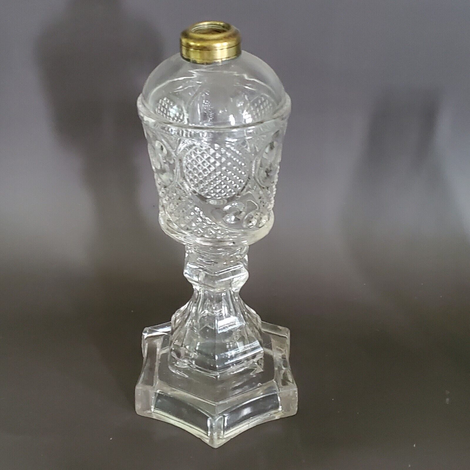 Antique EAPG Whale Oil Lamp Cornucopia Diamond Point Thumbprint Glass Pattern
