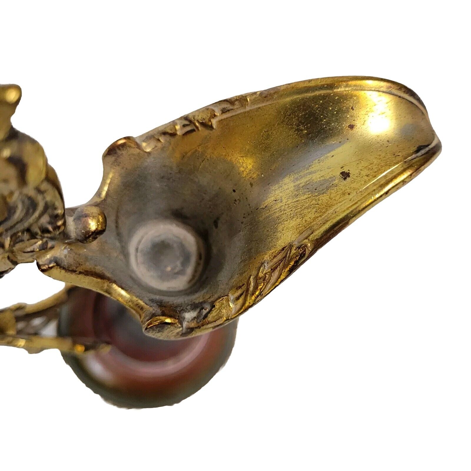 Antique Victorian French Brass Red Body Gilt Ornate Mantle Ewer Late 1800s 