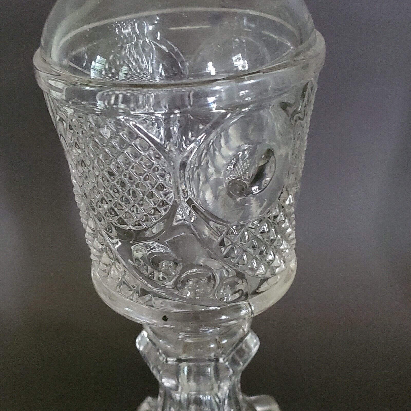 Antique EAPG  Whale Oil Lamp Cornucopia Diamond Point Thumbprint Glass Pattern