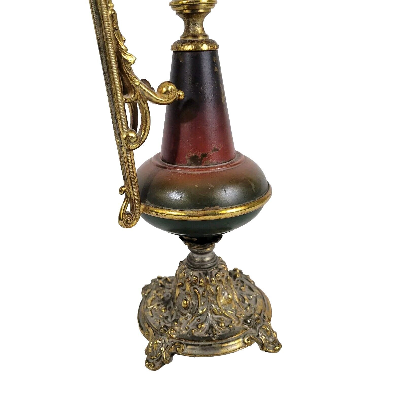Antique Victorian French Brass Red Body Gilt Ornate Mantle Ewer Late 1800s 
