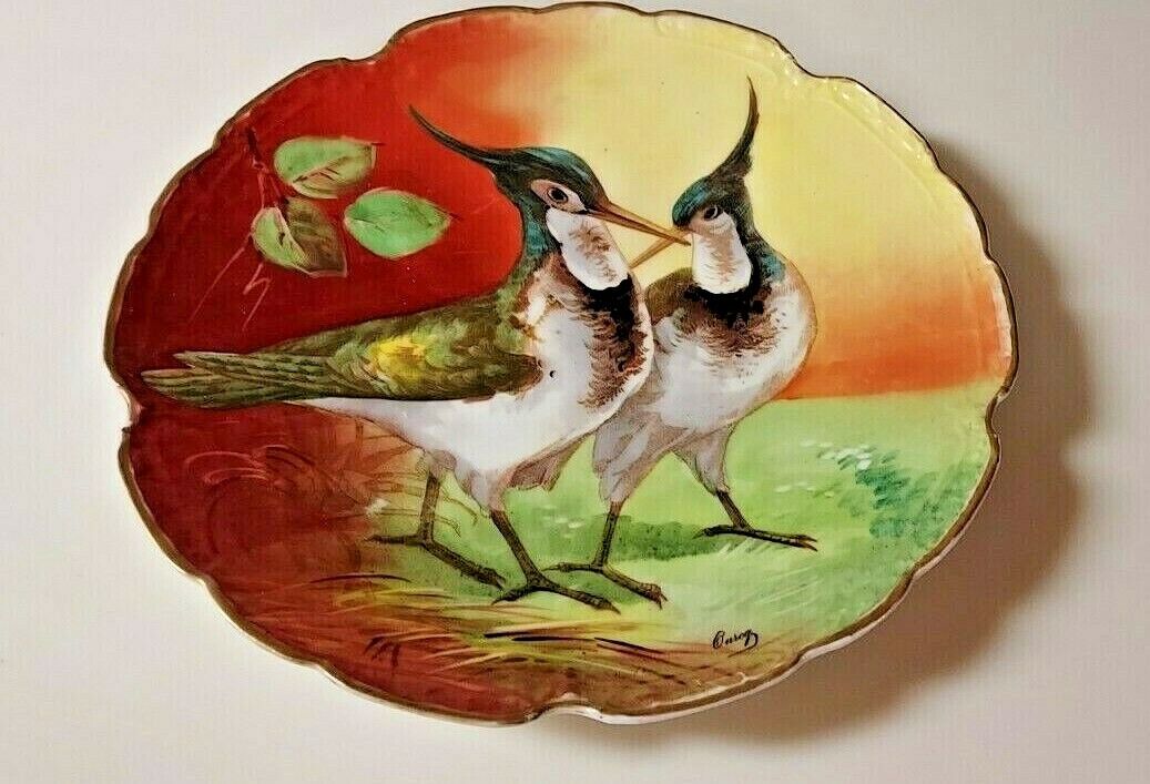 Limoges Charger Plate LRL 1900's Hand Painted Game Birds Cock & Hen Artist Ourcq
