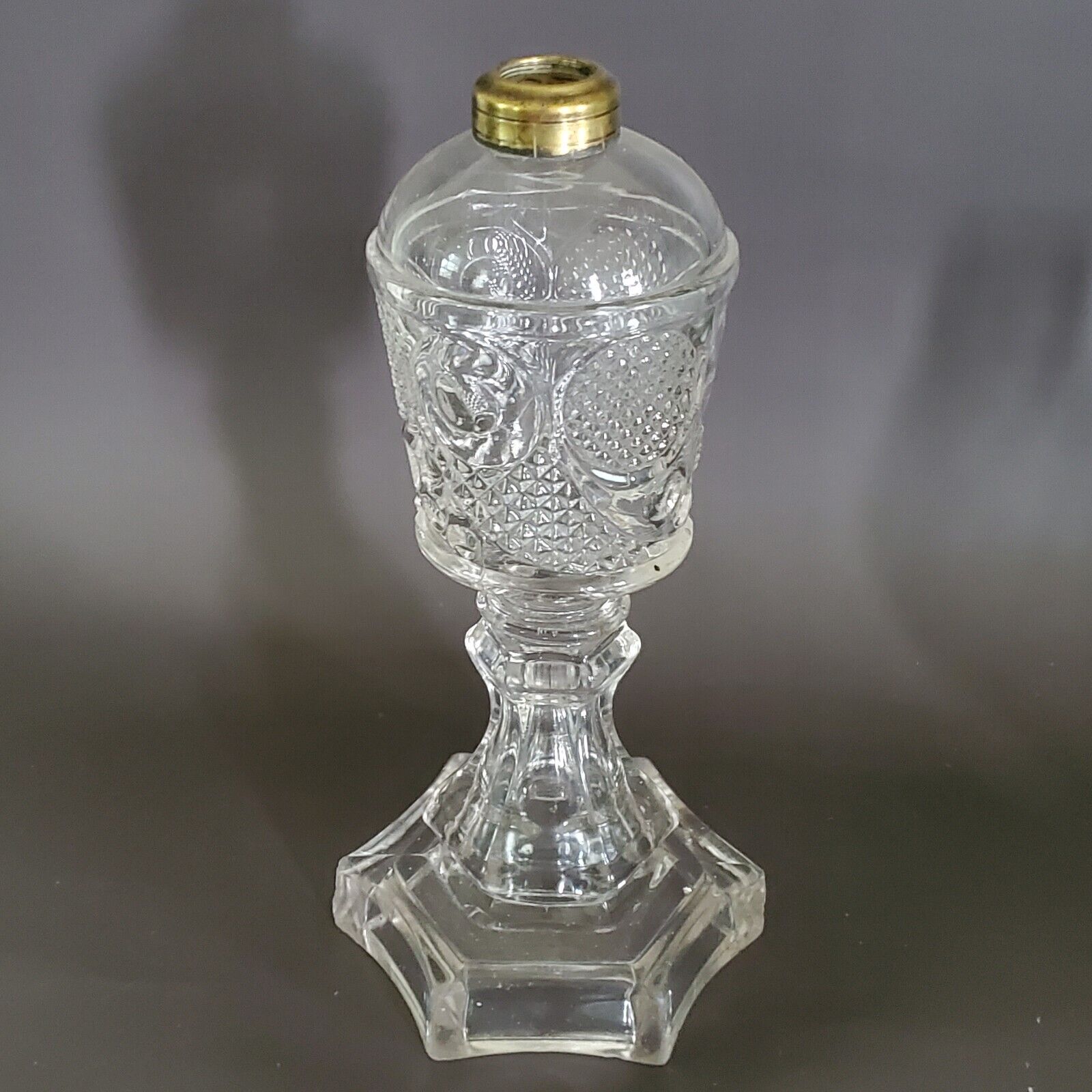 Antique EAPG  Whale Oil Lamp Cornucopia Diamond Point Thumbprint Glass Pattern