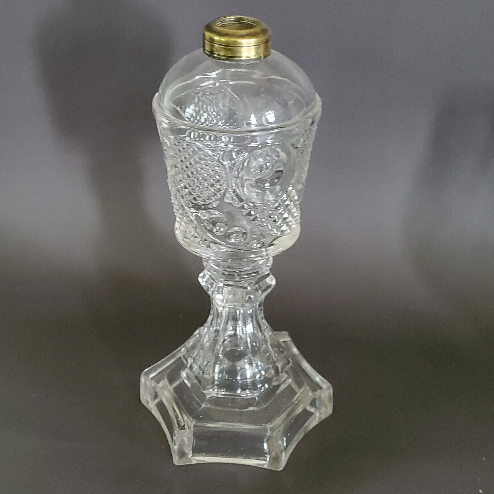 Antique EAPG  Whale Oil Lamp Cornucopia Diamond Point Thumbprint Glass Pattern