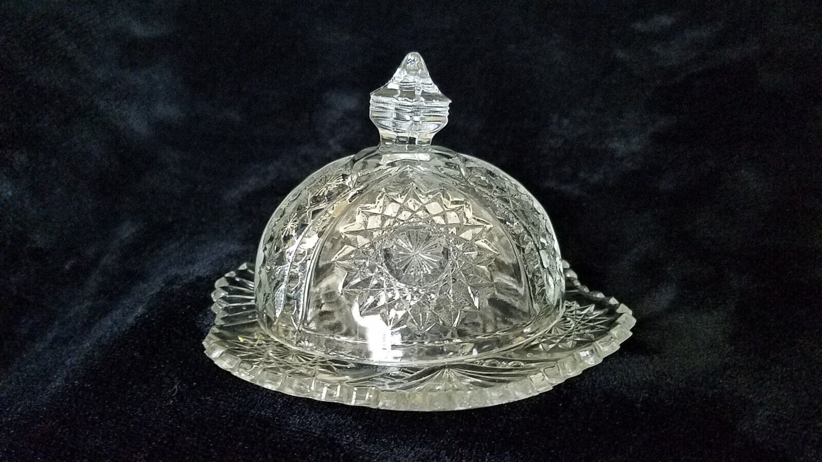 EAPG Indiana Glass No. 300 Oval Star Toy Covered Butter Dish c. 1910