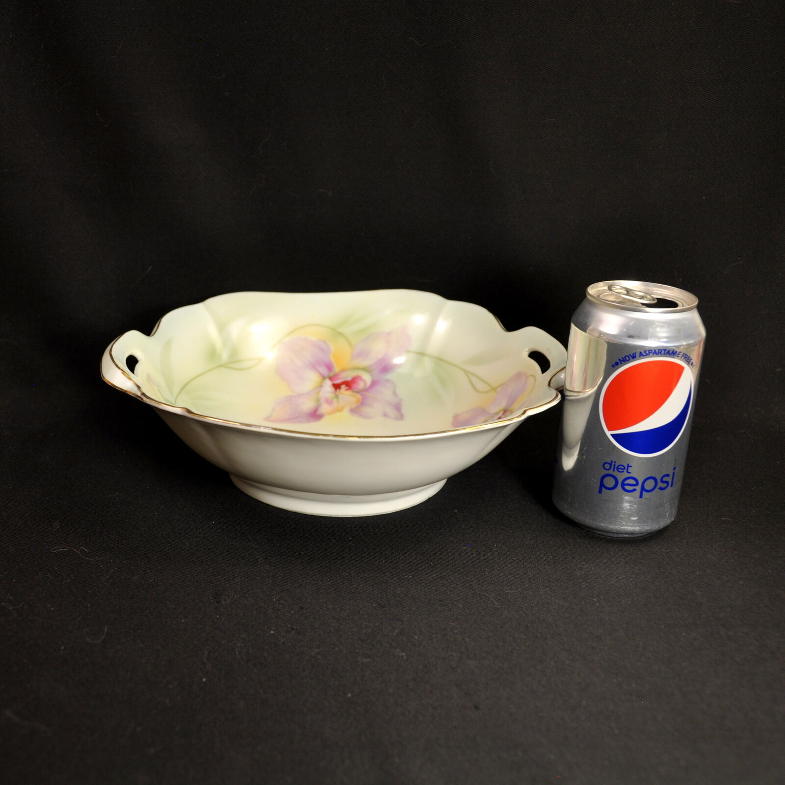 Prussian China Square Bowl E Schlegelmilch 1900 Hand Painted Orchids w/GOLD