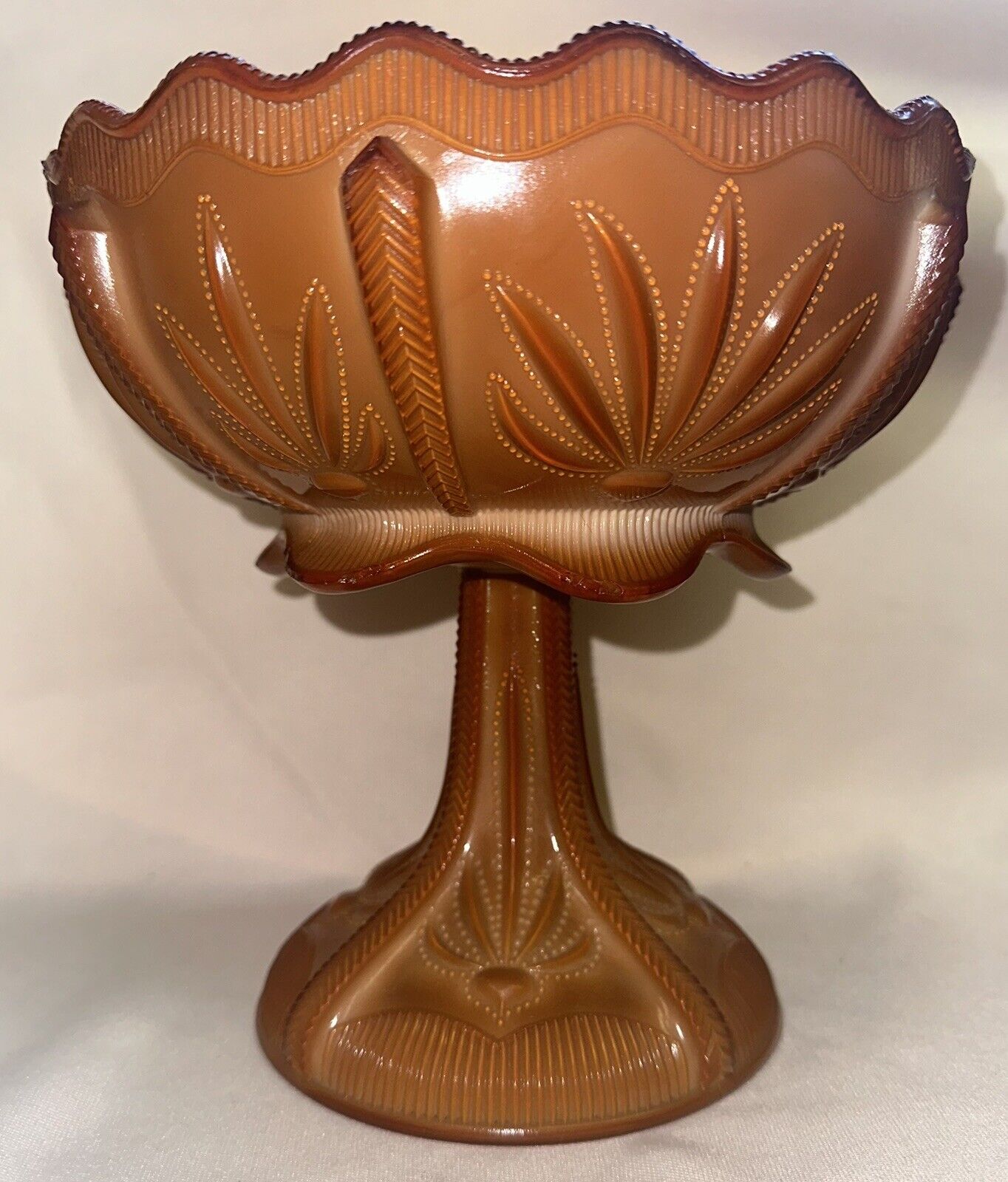 Cactus, #375, National Glass/Greentown, Chocolate Glass, Compote, USA, 1900, ExC