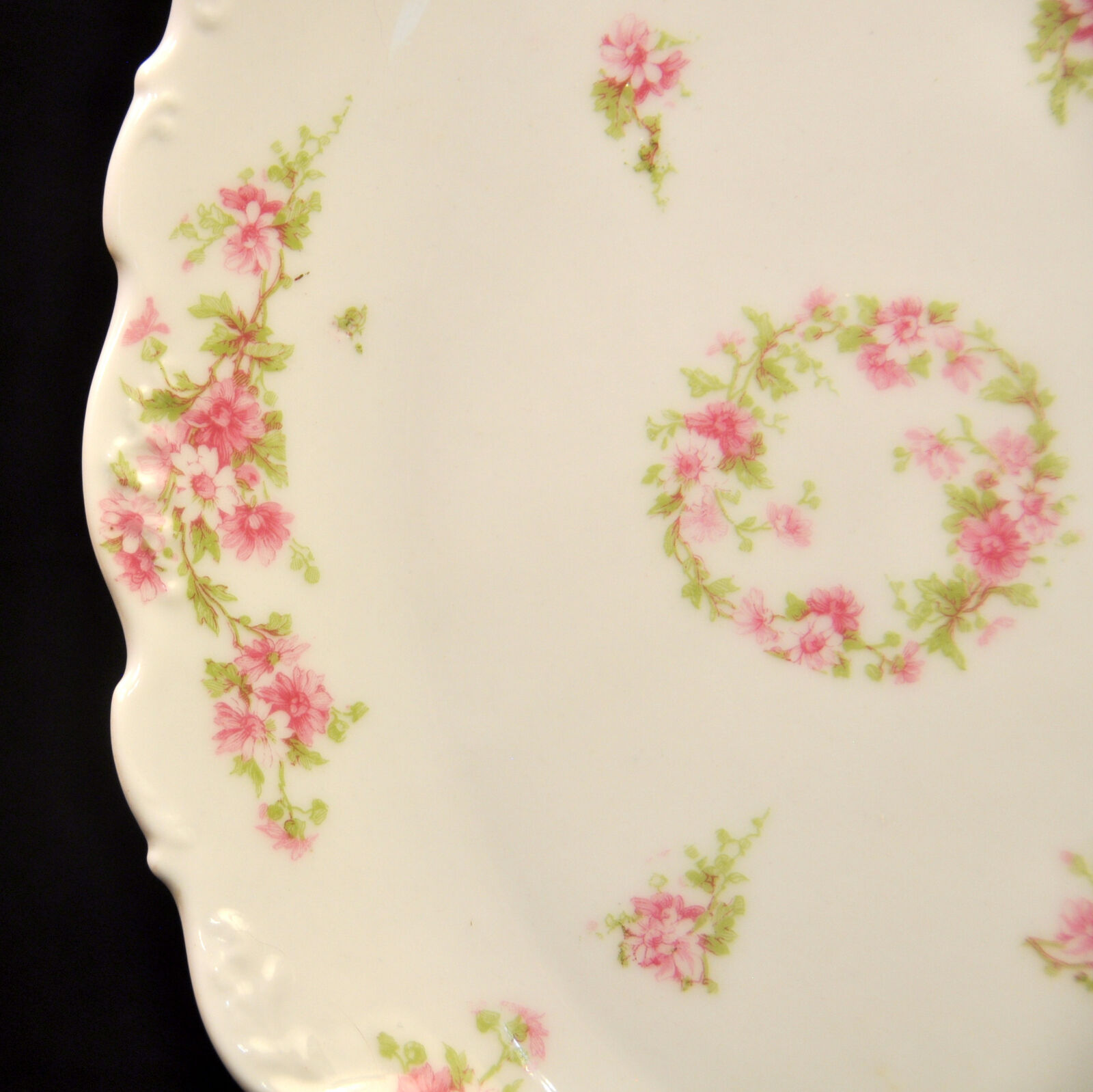 Limoges Elite Bawo Dotter Platter Serving 11 3/4" X 8 1/8" Pink Floral 1900-1914