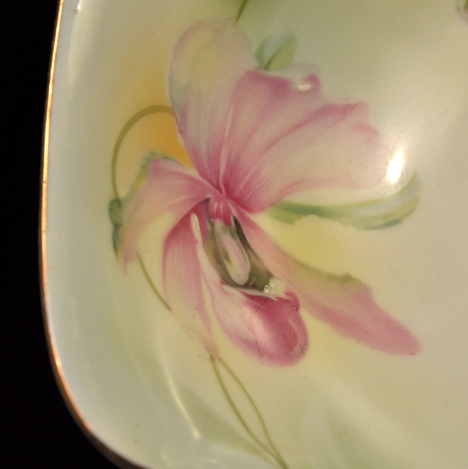 Prussian China Square Bowl E Schlegelmilch 1900 Hand Painted Orchids w/GOLD